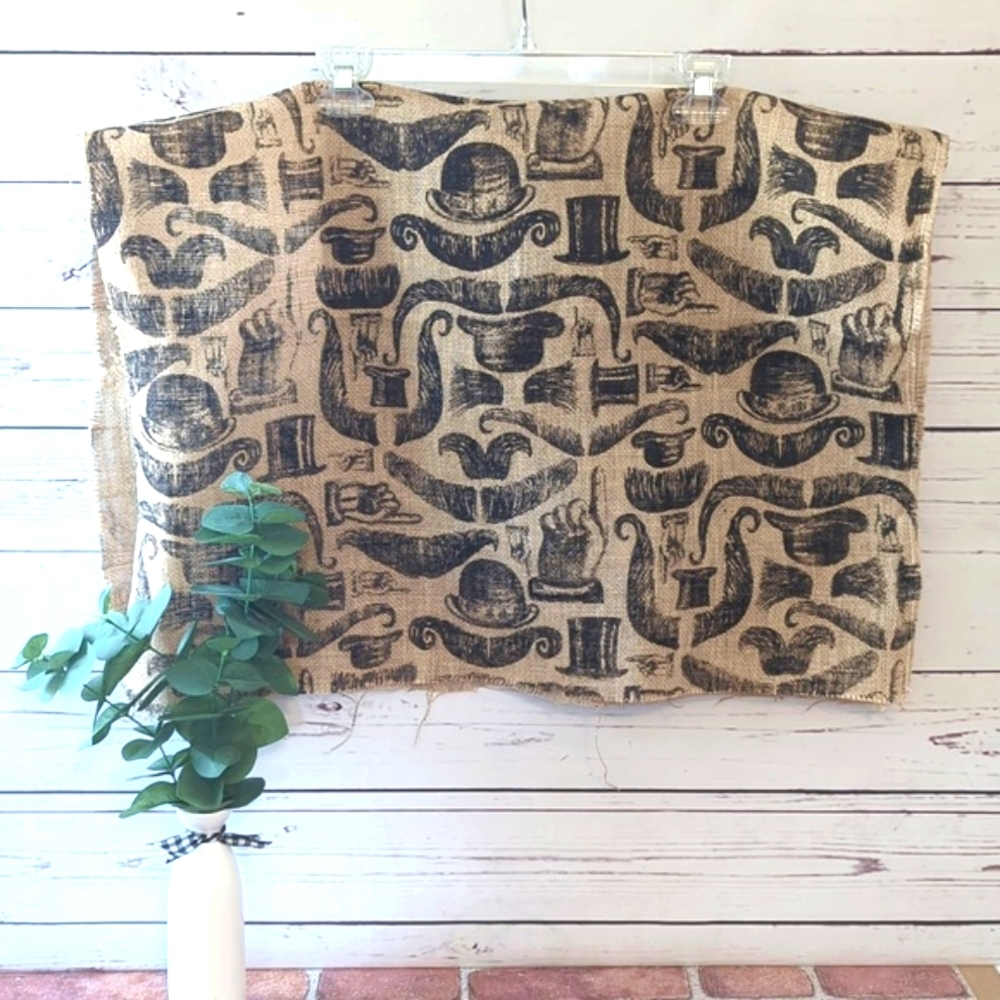 Burlap Fabric Remnant Mustache Jute Hemp Top Hat Barber Shop Man Cave Large
